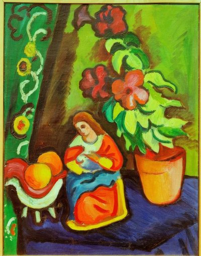 Still Life with Madonna, Petunia, and Apples by August Macke