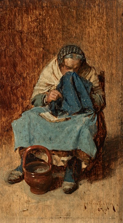 Old Venetian Woman Blowing Her Nose by August von Pettenkofen