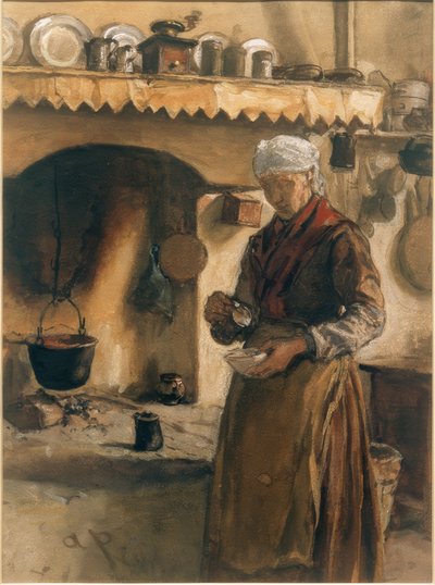 Italian Peasant Woman by the Hearth by August von Pettenkofen