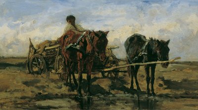 Hungarian Peasant Cart by the Water by August von Pettenkofen