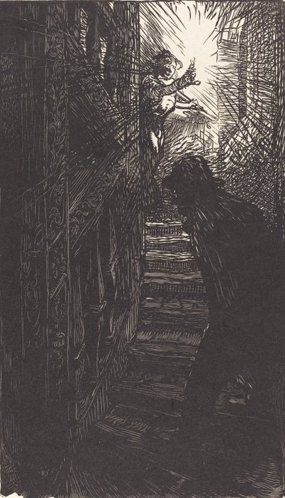Sculpted Staircase, rue Boutebrie, published 1901 by Auguste Lepere