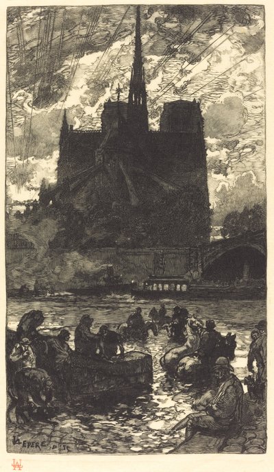 Watering-place behind Notre-Dame by Auguste Lepere