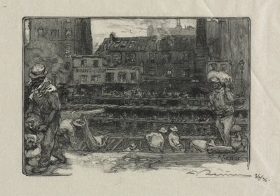 Unloaders of Plaster (Canal St. Martin) by Auguste Louis Lepère