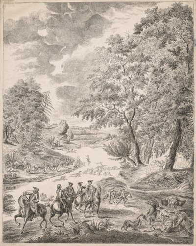 The Deer Hunt by Augustin de Saint Aubin