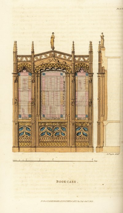 A Gothic book case by Augustus Charles (after) Pugin
