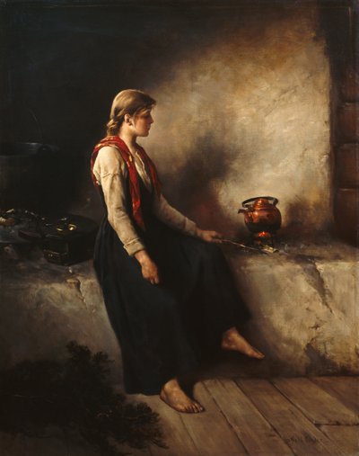 Girl by the fireplace by Axel Hjalmar Ender