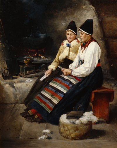 Two girls reading a letter by Axel Hjalmar Ender