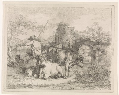 Shepherd with His Flock by Barend Hendrik Thier