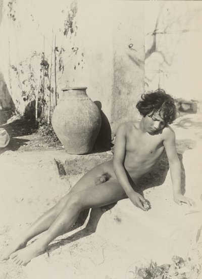 Nude Youth Reclining on Steps by Baron Wilhelm von Gloeden