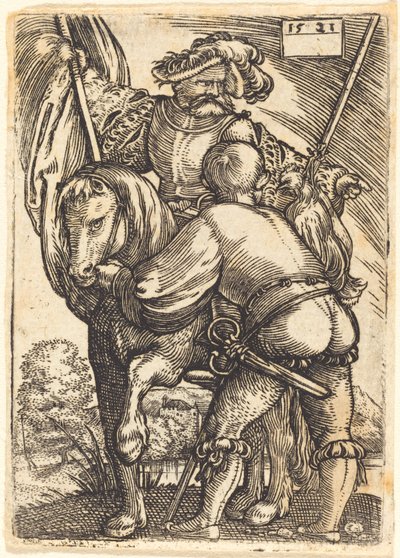 Riding Standard Bearer and Foot-Soldier by Barthel Beham