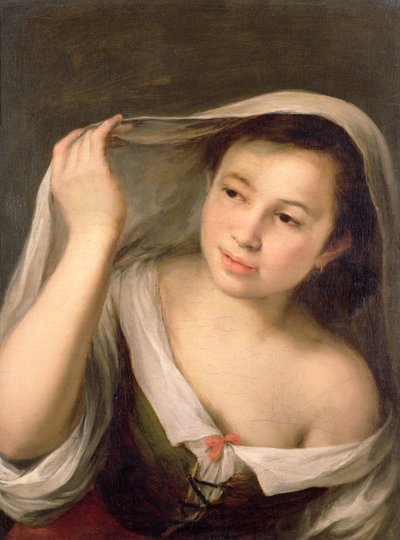 A Young Girl Raising Her Veil by Bartolomé Esteban Murillo