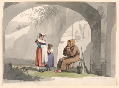 Two Girls from Frascati Visit a Hermit by Bartolomeo Pinelli