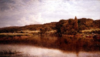 River Scene, Streatley on the Thames by Benjamin Williams Leader