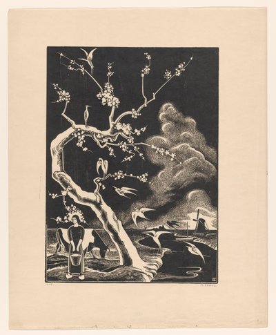 Tree with Herons by Bernard Essers (signed by artist)