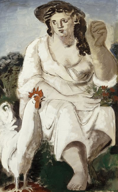 Peasant Girl and White Cockerel by Bernard Meninsky