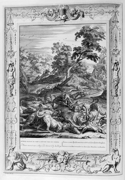 Acteon devoured by hunting hounds by Bernard Picart