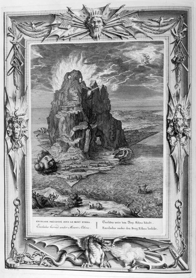 Enceladus in Battle at Mount Etna (engraving) by Bernard Picart