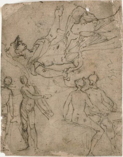 Sketches of Seated Warrior, Various Figures by Bernardo Castello