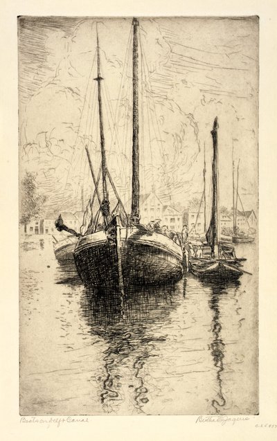 Boats on Delft Canal by Bertha E. Jaques