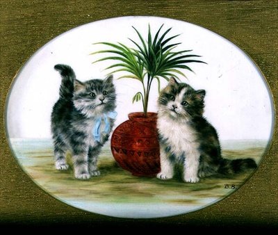 Kittens by a Palm in a Bowl by Bessie Bamber