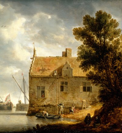 Builders Repairing a House by a River by Bonaventura Peeters