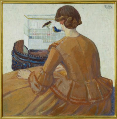 Young Woman in Front of a Birdcage by Bronica Koller Pinell