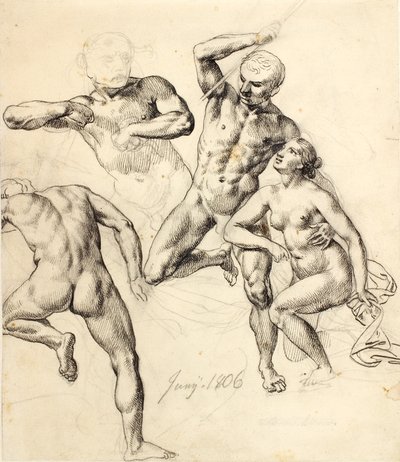 Figure studies - three male and one female by Christoffer Wilhelm Eckersberg