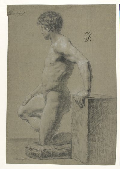 Male Kneeling Model Figure, Profile to the Left by Christoffer Wilhelm Eckersberg