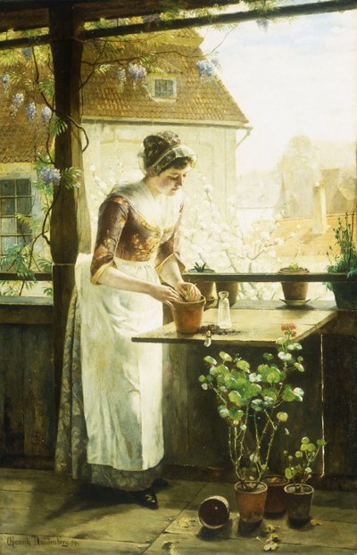 Woman Potting Flowers by C. Hendrick Nordenberg