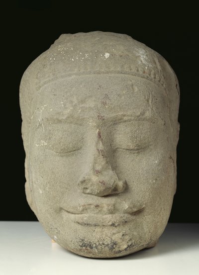 Buddha head with closed eyes, Angkor by Cambodian School