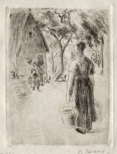 Peasant Woman Carrying Buckets by Camille Jacob Pissarro