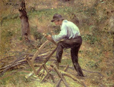 Pere Melon Sawing Wood, Pontoise by Camille Jacob Pissarro