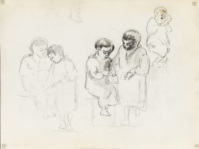 Studies of Two Children Reading by Camille Jacob Pissarro