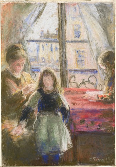 At the Window, Rue des Trois Frères by Camille Pissarro