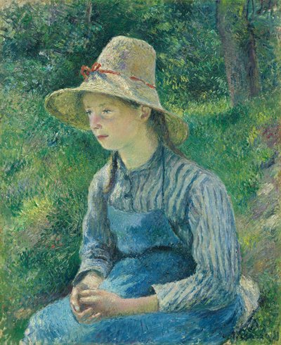 Peasant Girl with a Straw Hat by Camille Pissarro