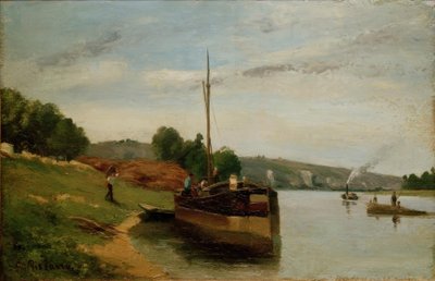 Barges on the Seine by Camille Jacob Pissarro