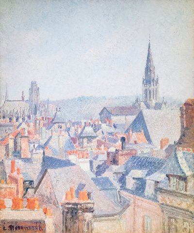 The Roofs of Old Rouen, Sunlight by Camille Pissarro