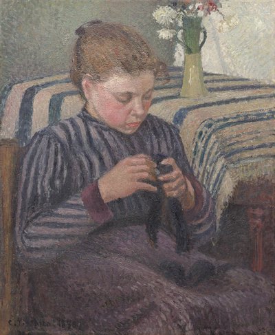 Woman Mending by Camille Pissarro