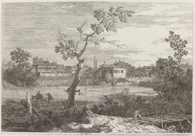 View of a Town on a River Bank by Canaletto