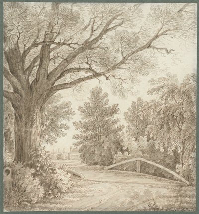 Country Road over Simple Bridge by Large Tree by Cantius Dillis