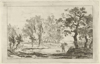 River Landscape with a Wood Gatherer by Carel Lodewijk Hansen