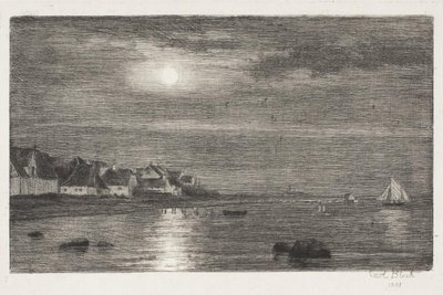 Beach Scene at Hellebæk. Moonlight by Carl Bloch