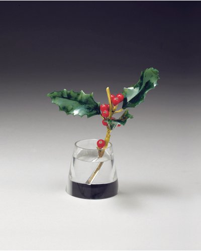 Holly spray in a tapering vase, c.1890 by Carl Fabergé
