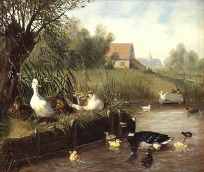 Ducks on the River Bank by Carl Jutz