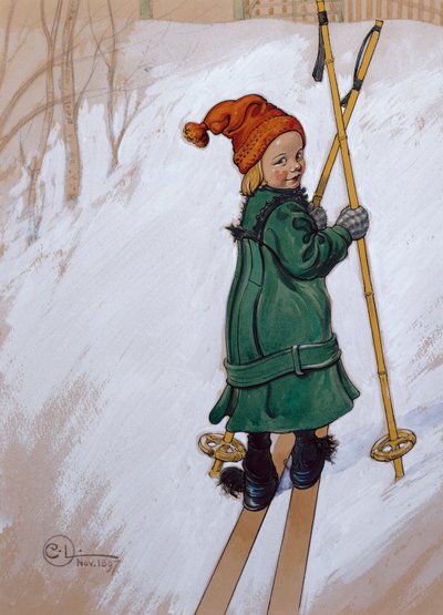 Little Girl Skiing by Carl Larsson