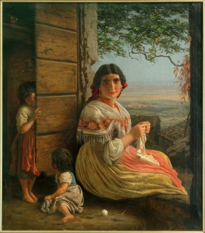 C.L. Jessen, Knitting Italian Woman by Carl Ludwig Jessen