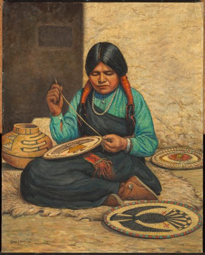 Hopi Woman Weaving Plaques by Carl Moon