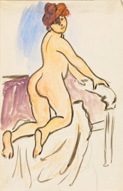 Female Nude Resting on Knees on Bed by Carl Newman