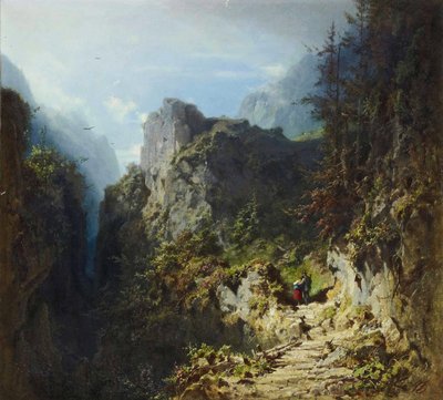 Mountain Landscape with Lovers by Carl Spitzweg