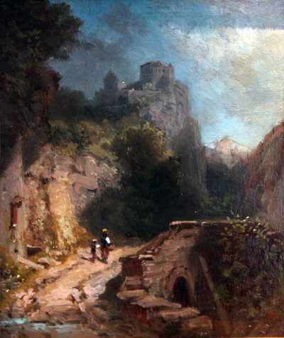 Mountain Landscape with Bridge and Castle by Carl Spitzweg
